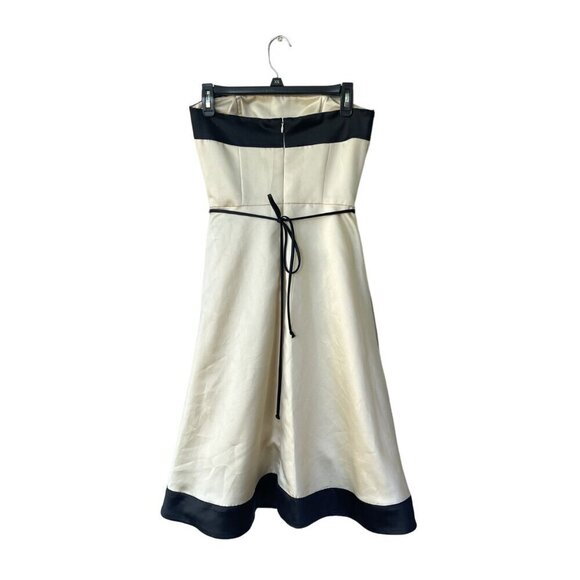 WHBM Dress Strapless Size 2 Mini Champagne Rockabilly Black Satin Belted Y2K - Picture 4 of 7